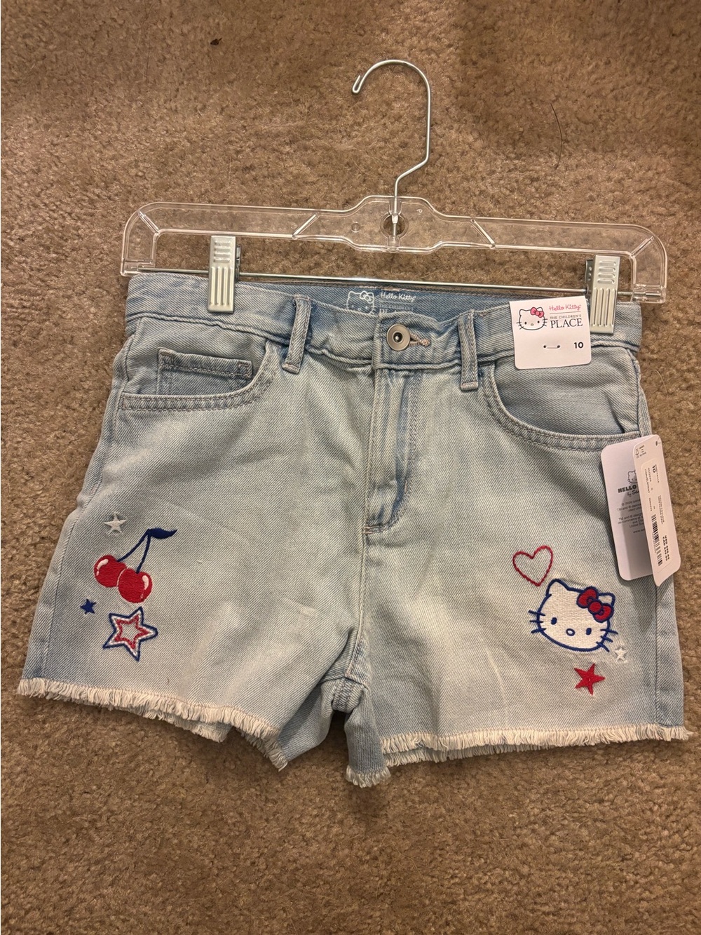 The Children's Place Light Wash Denim Hello Kitty Shorts with Red & Blue Accents